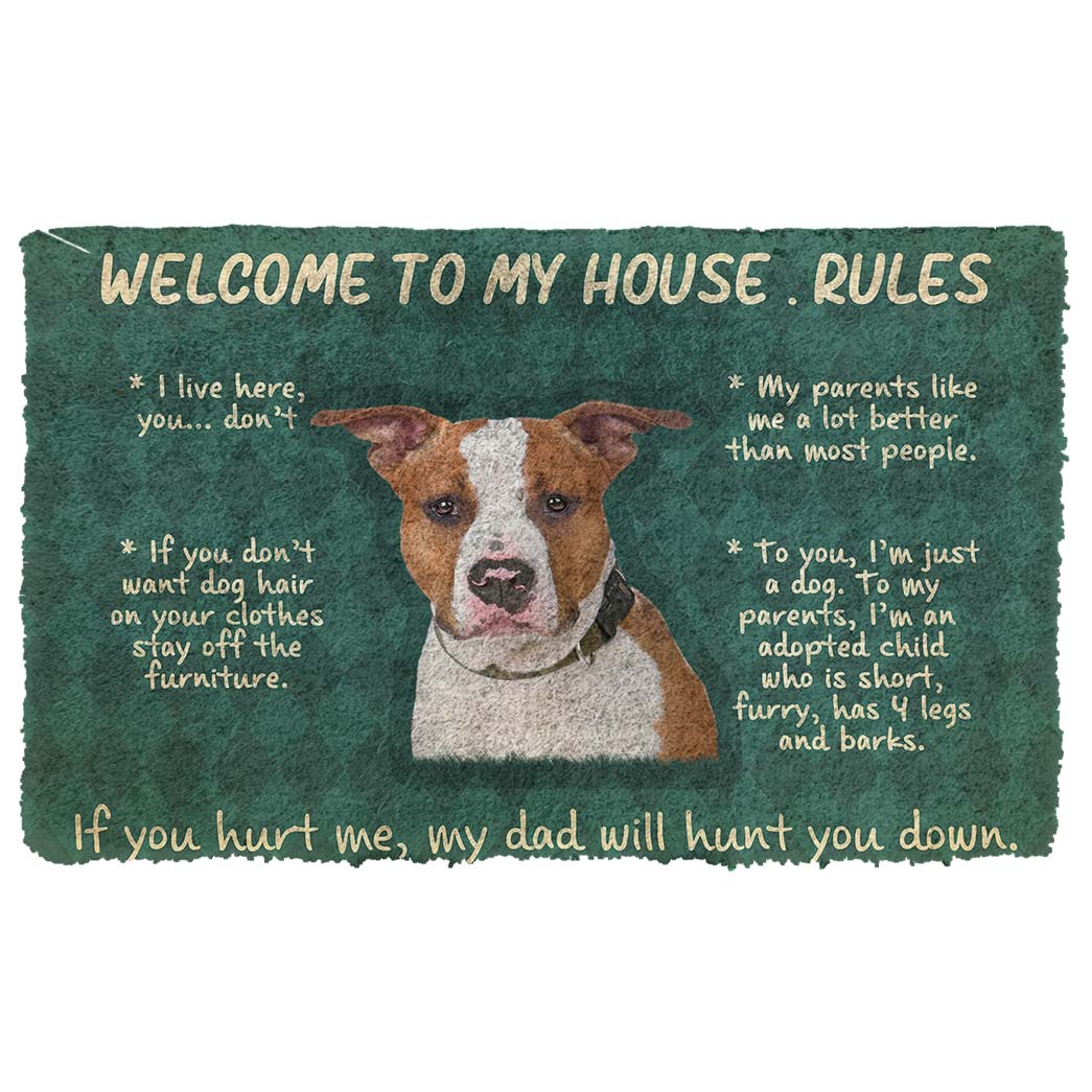 Gearhumans Gearhuman 3D American Staffordshire Terrier Welcome To My House Rules Custom Doormat GW120314 Doormat Doormat S(15,8''x23,6'')