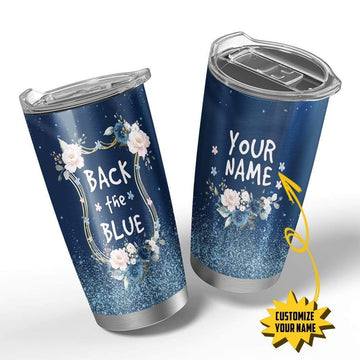 Gearhumans 3D Back the blue Custom Name Design Vacuum Insulated Tumbler