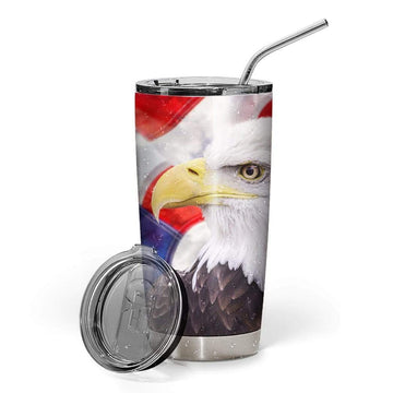 Gearhumans Gearhuman 3D Bald eagle with the american flag Custom Name Design Vacuum Insulated Glitter Tumbler GL07055 Tumbler 20oz