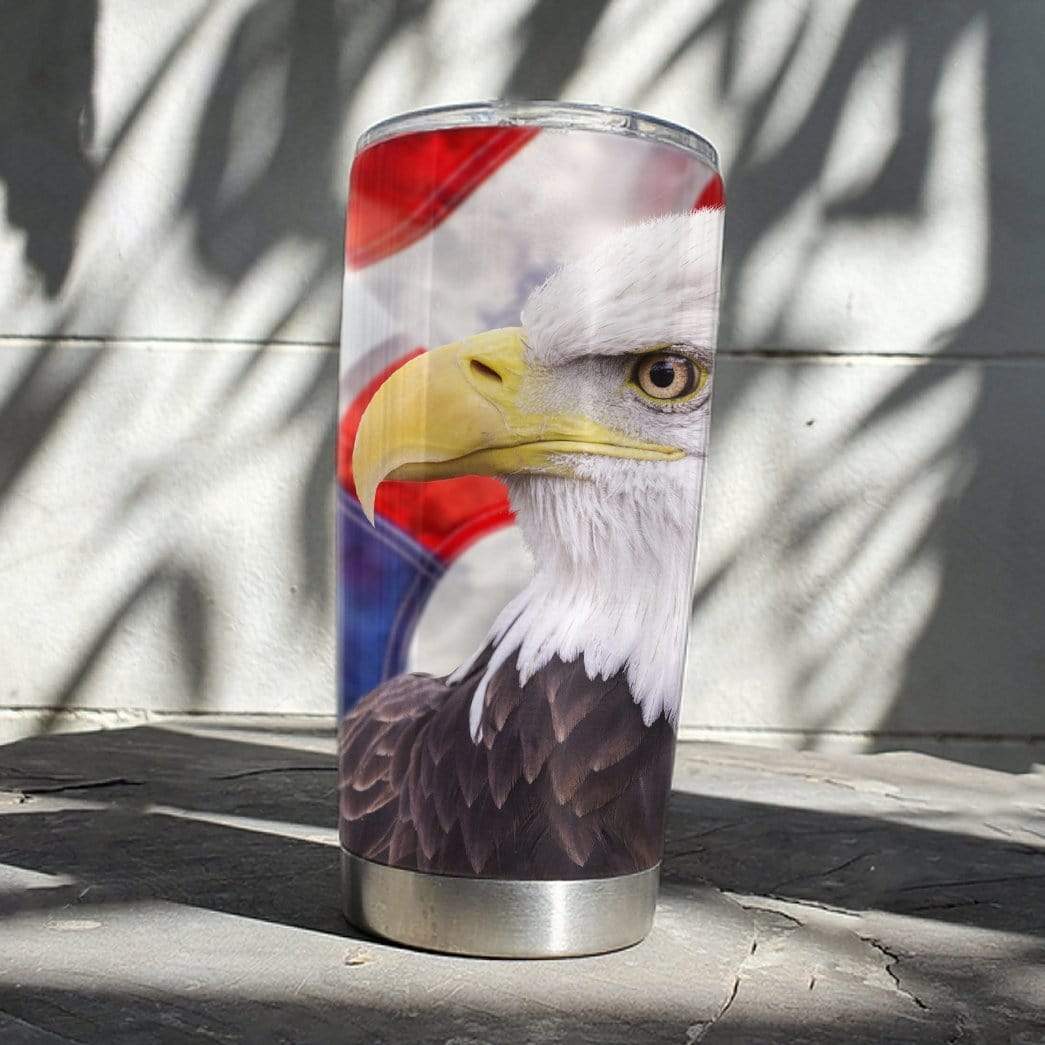 Gearhumans Gearhuman 3D Bald eagle with the american flag Custom Name Design Vacuum Insulated Glitter Tumbler GL07055 Tumbler