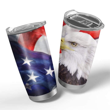 Gearhumans 3D Bald eagle with the american flag Custom Name Design Vacuum Insulated Glitter Tumbler