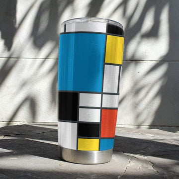 Gearhumans 3D Bauhaus Style Composition II in Red Yellow Blue Custom Design Vacuum Insulated Tumbler