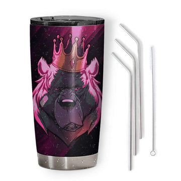 Gearhumans 3D Bear King Custom Name Design Vacuum Insulated Tumbler