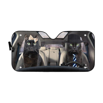 Gearhumans 3D Black Cat Couple Auto Car Sunshade