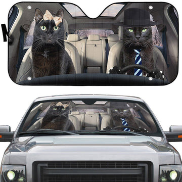Gearhumans 3D Black Cat Couple Auto Car Sunshade
