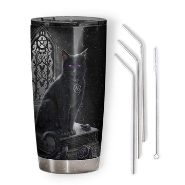 Gearhumans 3D Black Cat Custom Design Vacuum Insulated Tumbler