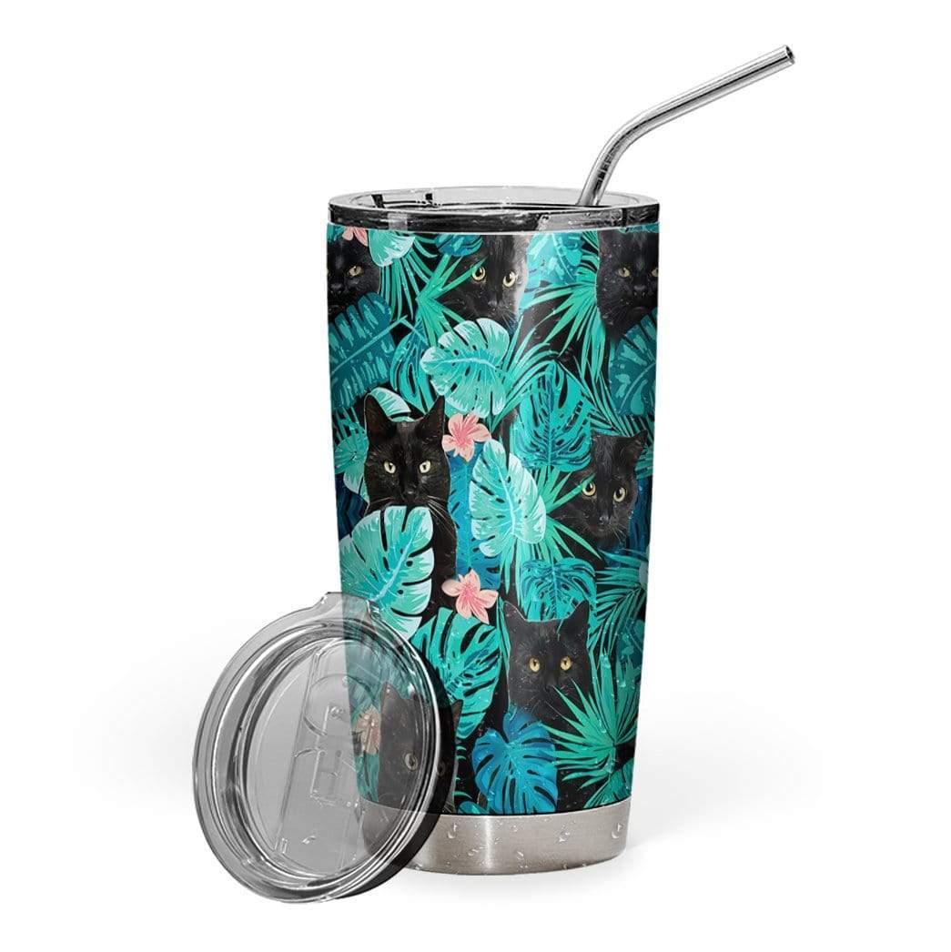 Gearhumans Gearhuman 3D Black Cat Tropical Hawaii Custom Design Vacuum Insulated Tumbler GW14076 Tumbler 20oz