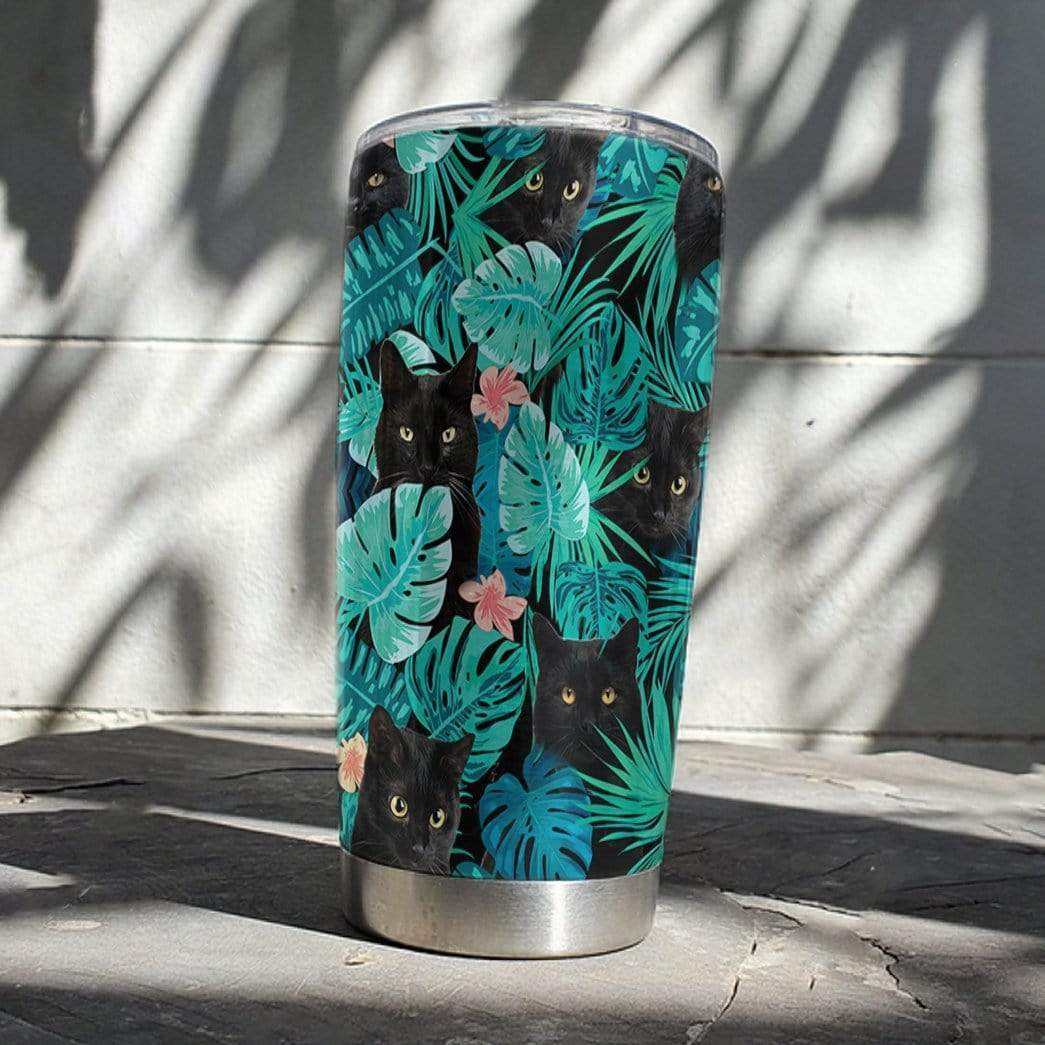 Gearhumans Gearhuman 3D Black Cat Tropical Hawaii Custom Design Vacuum Insulated Tumbler GW14076 Tumbler