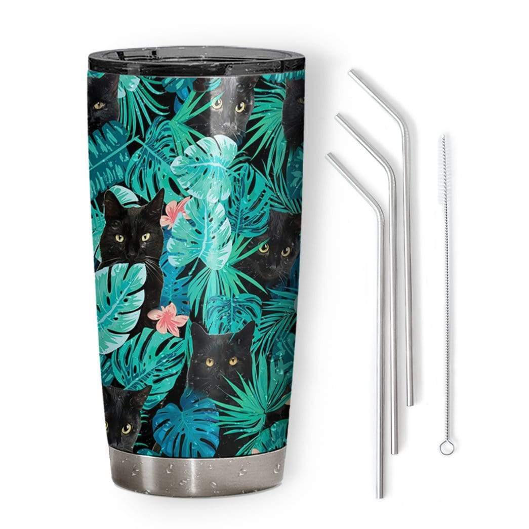 Gearhumans Gearhuman 3D Black Cat Tropical Hawaii Custom Design Vacuum Insulated Tumbler GW14076 Tumbler