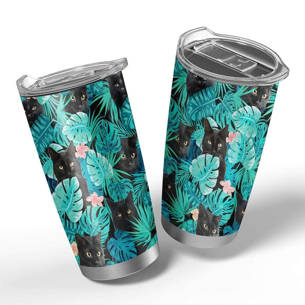 Gearhumans Gearhuman 3D Black Cat Tropical Hawaii Custom Design Vacuum Insulated Tumbler GW14076 Tumbler