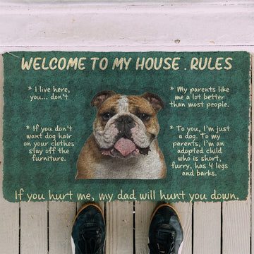 Gearhumans 3D Bulldog Welcome To My House Rules Custom Doormat