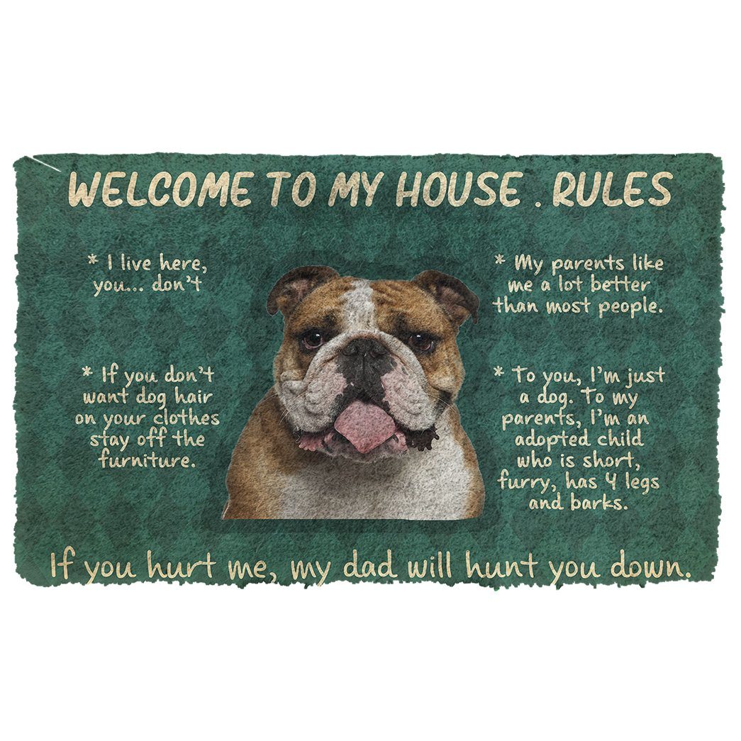 Gearhumans Gearhuman 3D Bulldog Welcome To My House Rules Custom Doormat GW120312 Doormat Doormat S(15,8''x23,6'')