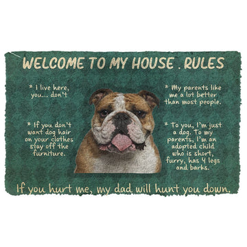 Gearhumans 3D Bulldog Welcome To My House Rules Custom Doormat