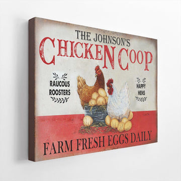 Gearhumans 3D Chicken Happy Hens Fresh Eggs Daily Custom Name Canvas