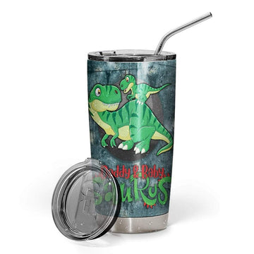 Gearhumans 3D Daddy and Baby Saurus Custom Name Design Vacuum Insulated Tumbler