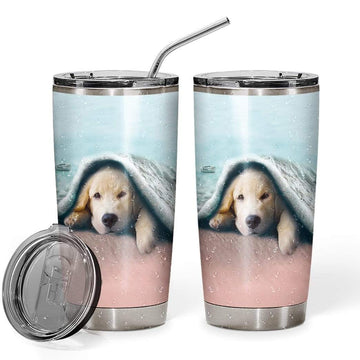 Gearhumans 3D Dog Custom Design Vacuum Insulated Glitter Tumbler