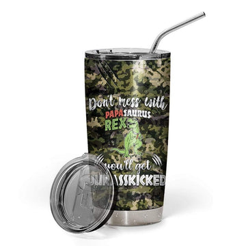 Gearhumans 3D Don't Mess With Papasaurus Camouflage Custom Name Design Vacuum Insulated Tumbler