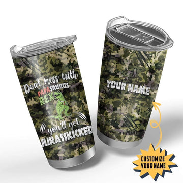 Gearhumans 3D Don't Mess With Papasaurus Camouflage Custom Name Design Vacuum Insulated Tumbler