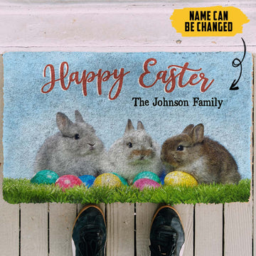 Gearhumans 3D Easter Day Bunny Custom Name Doormat