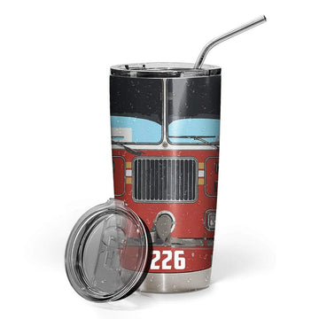 Gearhumans 3D Fire Truck Custom Name Design Vacuum Insulated Tumbler