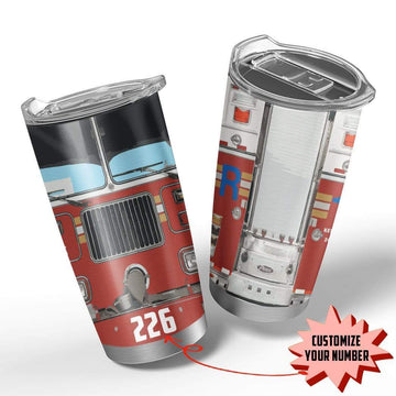 Gearhumans 3D Fire Truck Custom Name Design Vacuum Insulated Tumbler