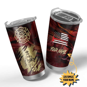 Gearhumans 3D Firefighter American Flag Custom Name Design Vacuum Insulated Tumbler