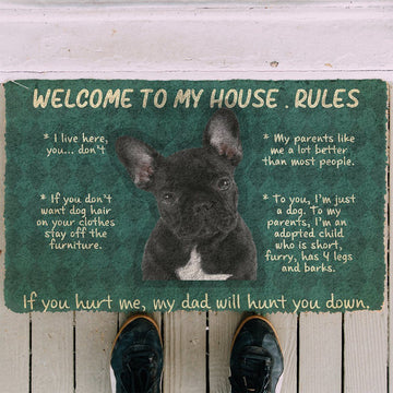 Gearhumans 3D French Bulldog Welcome To My House Rules Custom Doormat