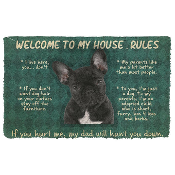Gearhumans 3D French Bulldog Welcome To My House Rules Custom Doormat