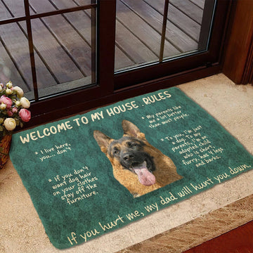 Gearhumans 3D German Shepherd Welcome To My House Rules Custom Doormat