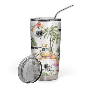 Gearhumans 3D Golden Retriever Hawaii Beach Retro Custom Design Vacuum Insulated Tumbler