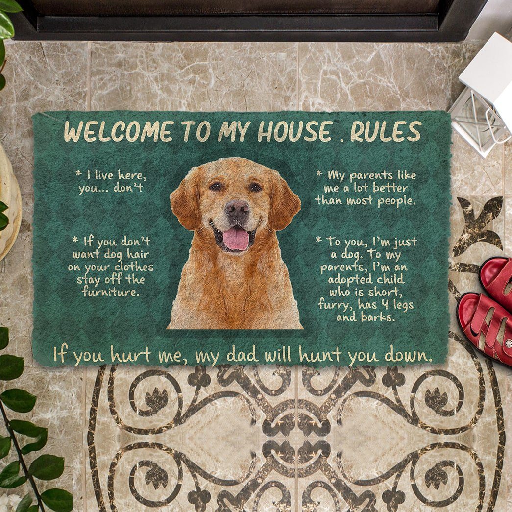 Gearhumans 3D Golden Retriever Welcome To My House Rules Custom Doormat