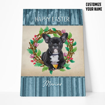 Gearhumans 3D Happy Easter French Bulldog Custom Name Canvas