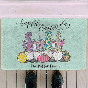 Gearhumans 3D Happy Easter Gnomes Custom Name Doormat