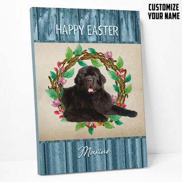 Gearhumans 3D Happy Easter Newfoundland Dog Custom Name Canvas
