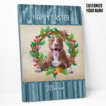 Gearhumans 3D Happy Easter Pitbull Custom Name Canvas