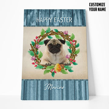 Gearhumans 3D Happy Easter Pug Dog Custom Name Canvas