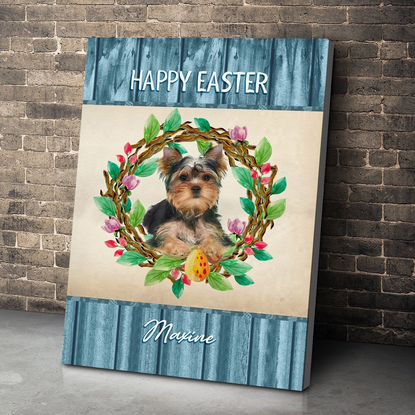 Gearhumans Gearhuman 3D Happy Easter Yorkshire Terrier Custom Name Canvas GW18031 Canvas