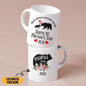 Gearhumans 3D Happy First Mothers Day Mama Bear Custom Name Mug