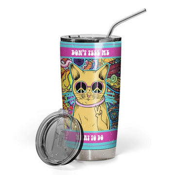 Gearhumans 3D Hippie Cat Custom Design Vacuum Insulated Glitter Tumbler