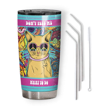 Gearhumans 3D Hippie Cat Custom Design Vacuum Insulated Glitter Tumbler