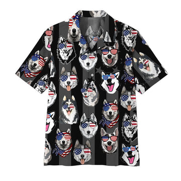 Gearhumans GEARHUMAN 3D Husky American Flag Hawaii Shirt