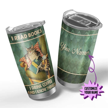 Gearhumans 3D I Read Book I Drink Coffee Custom Design Vacuum Insulated Tumbler