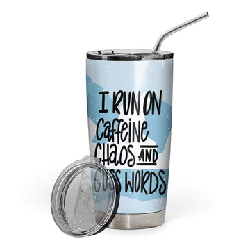 Gearhumans 3D I Run On Chaos Caffeine And Cuss Words Narwhal Custom Design Vacuum Insulated Tumbler