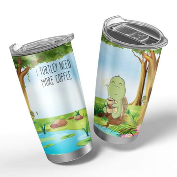 Gearhumans 3D I Turtley Need More Coffee Turtle Custom Design Vacuum Insulated Tumbler