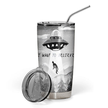 Gearhumans 3D I Want To Believe X-files Design Vacuum Insulated Glitter Tumbler