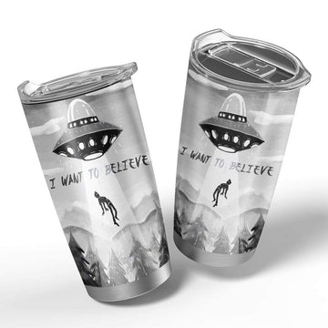 Gearhumans 3D I Want To Believe X-files Design Vacuum Insulated Glitter Tumbler