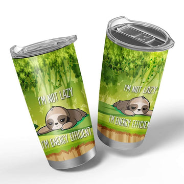 Gearhumans 3D I'm Not Lazy I'm Energy Efficient Sloth Custom Design Vacuum Insulated Tumbler