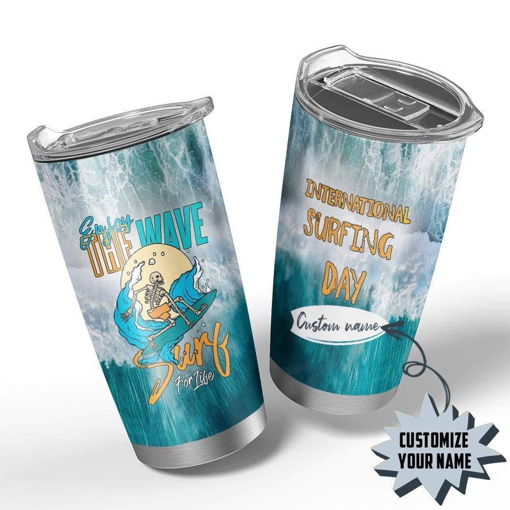 Gearhumans Gearhuman 3D International Surfing Day Custom Name Design Vacuum Insulated Tumbler GW18052 Tumbler