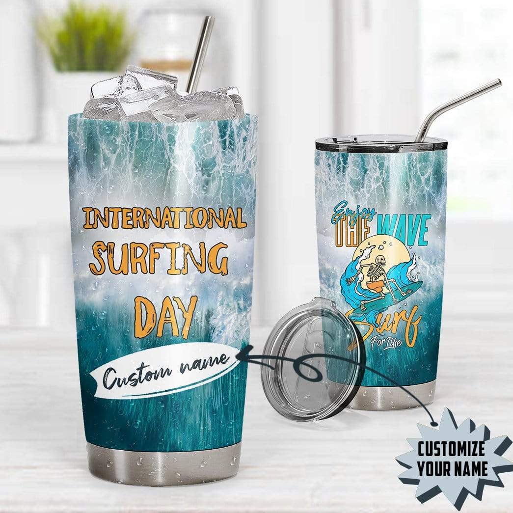 Gearhumans Gearhuman 3D International Surfing Day Custom Name Design Vacuum Insulated Tumbler GW18052 Tumbler