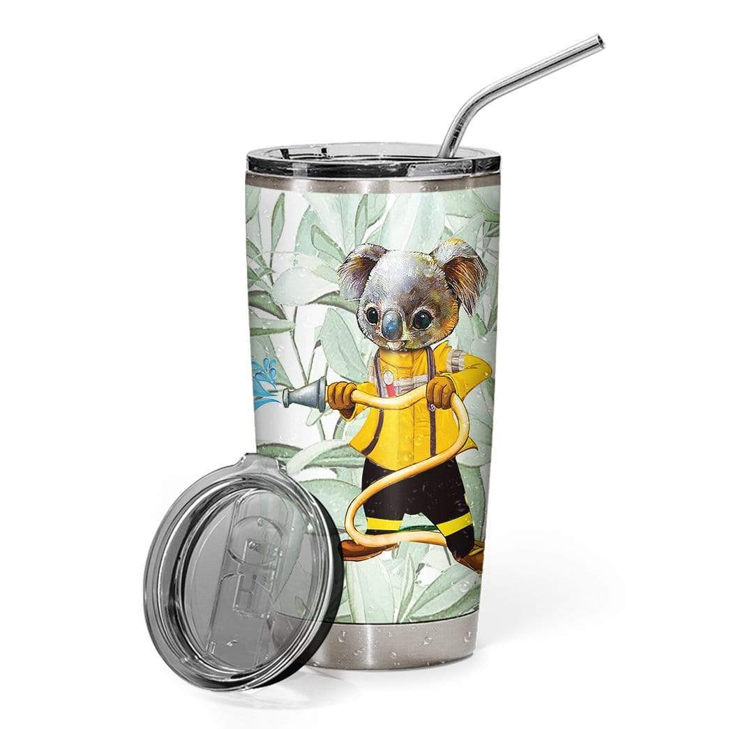 Gearhumans Gearhuman 3D Koala Firefighter Custom Design Vacuum Insulated Glitter Tumbler GH20051 Glitter Tumbler 20oz/Glitter